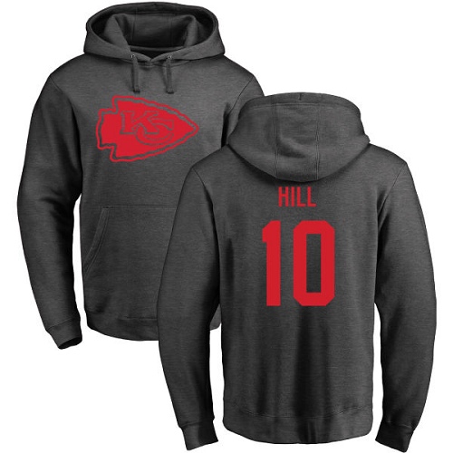 Men Kansas City Chiefs 10 Hill Tyreek Ash One Color Pullover Hoodie